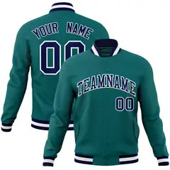 Aqua Navy-White Full-Snap Varsity Letterman Jacket 1