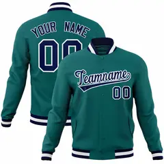 Aqua Navy-White Full-Snap Varsity Letterman Jacket 1