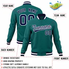 Aqua Navy-White Full-Snap Varsity Letterman Jacket 4