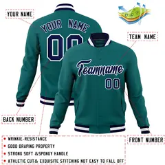 Aqua Navy-White Full-Snap Varsity Letterman Jacket 4
