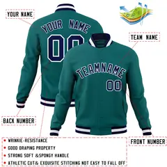 Aqua Navy-White Full-Snap Varsity Letterman Jacket 4