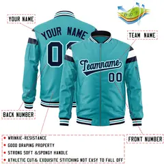 Aqua Navy-White Full-Zip Shoulder Color Block Letterman Bomber Jacket 2
