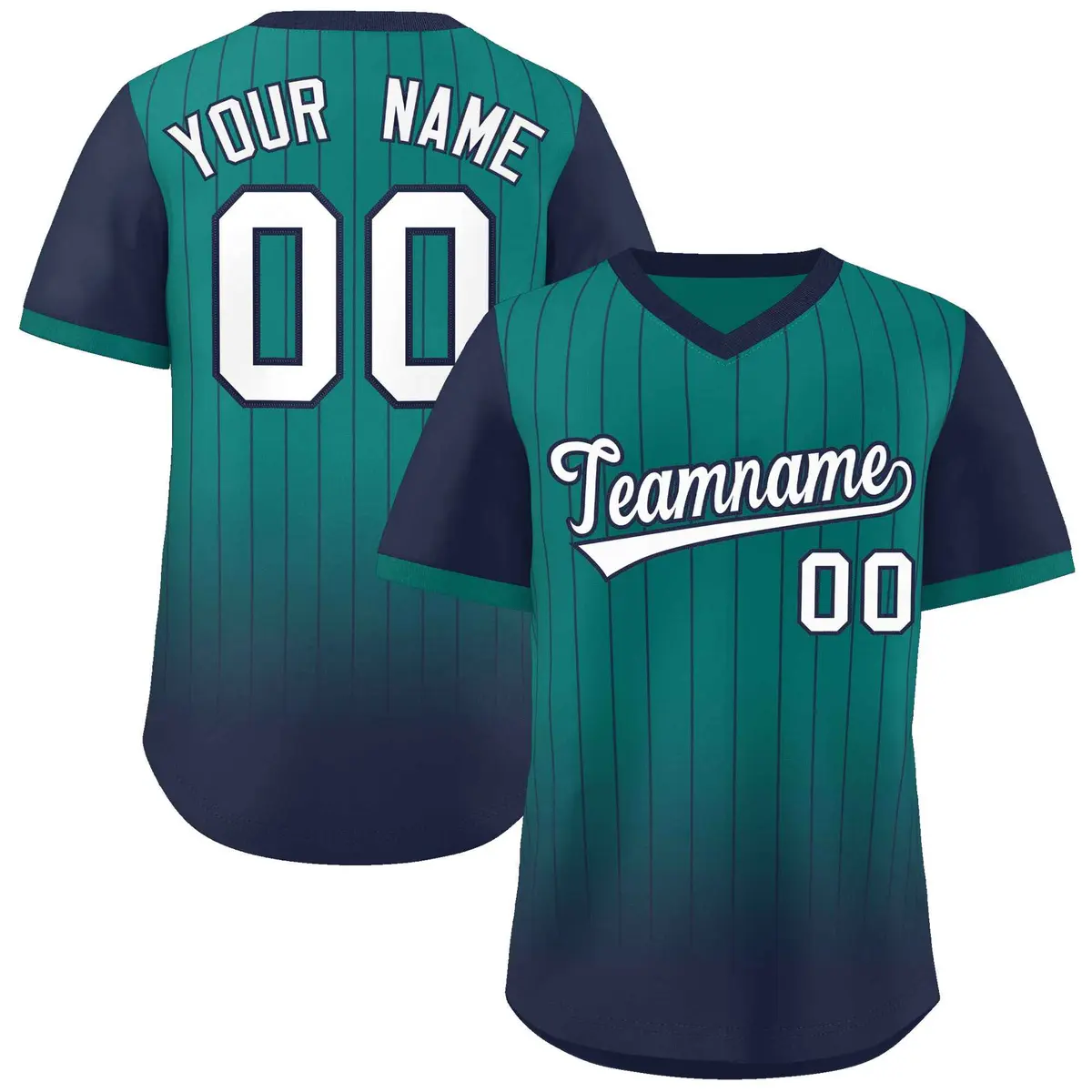 Aqua Navy-White Gradient Pinstripe Baseball Jersey