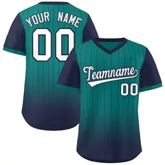 Aqua Navy-White Gradient Pinstripe Baseball Jersey