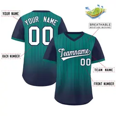 Aqua Navy-White Gradient Pinstripe Baseball Jersey 2
