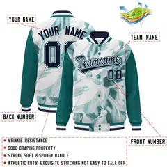 Aqua Navy-White Maple Leaf Graffiti Raglan Bomber Varsity Jacket 2