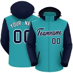 Aqua Navy-White Raglan Sleeves Waterproof Jacket 1