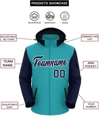 Aqua Navy-White Raglan Sleeves Waterproof Jacket 2