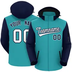 Aqua Navy-White Raglan Sleeves Waterproof Jacket 1