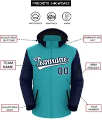 Aqua Navy-White Raglan Sleeves Waterproof Jacket 2