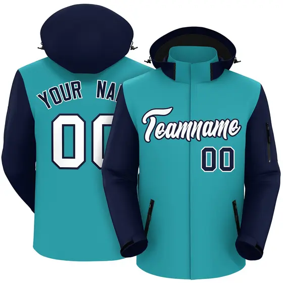 Aqua Navy-White Raglan Sleeves Waterproof Jacket