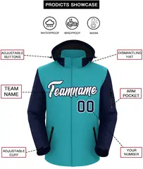 Aqua Navy-White Raglan Sleeves Waterproof Jacket 2
