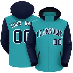 Aqua Navy-White Raglan Sleeves Waterproof Jacket 1