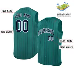 Aqua Navy-White Sleeveless Striped Fashion Baseball Jersey 2