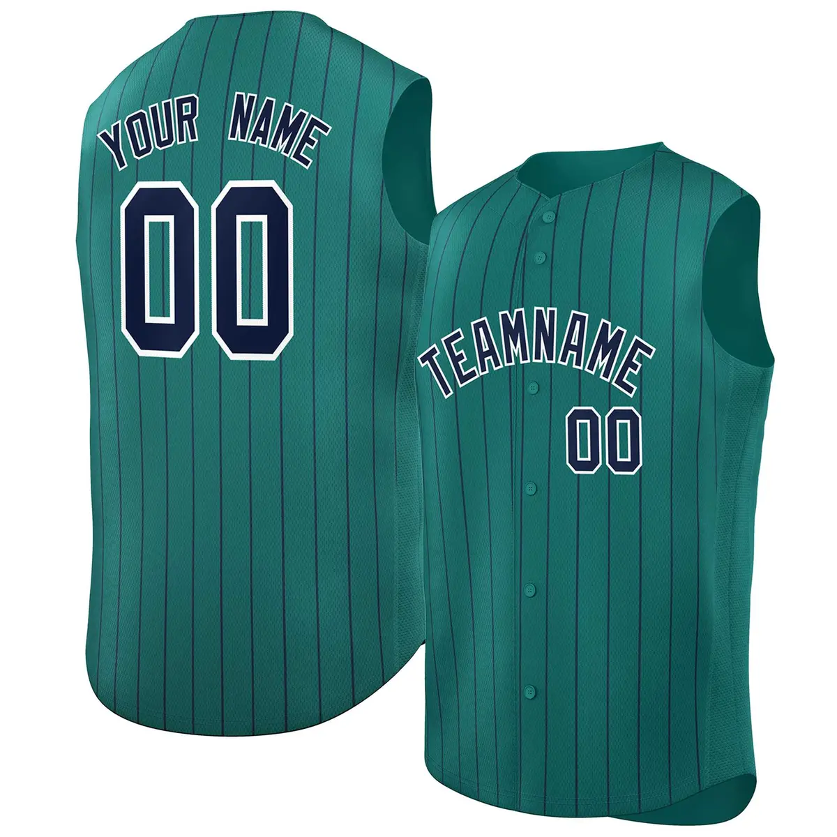 Aqua Navy-White Sleeveless Striped Fashion Baseball Jersey
