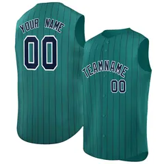 Aqua Navy-White Sleeveless Striped Fashion Baseball Jersey
