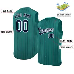 Aqua Navy-White Sleeveless Striped Fashion Baseball Jersey 2