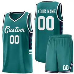 Aqua Navy-White Star Pattern Sports Basketball Jersey