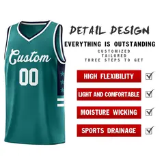 Aqua Navy-White Star Pattern Sports Basketball Jersey 4