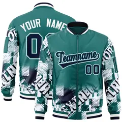 Aqua Navy-White Street Graffiti Varsity Letterman Jacket
