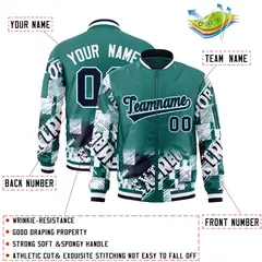 Aqua Navy-White Street Graffiti Varsity Letterman Jacket 2