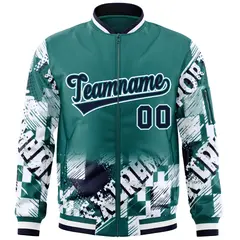 Aqua Navy-White Street Graffiti Varsity Letterman Jacket 3