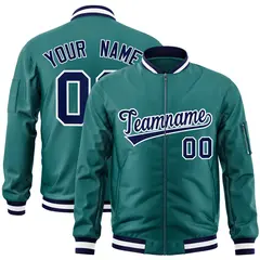 Aqua Navy-White Varsity Full-Zip Letterman Bomber Jacket 1