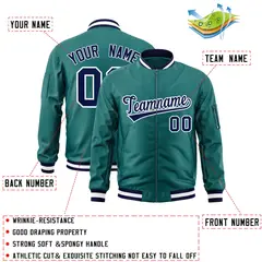 Aqua Navy-White Varsity Full-Zip Letterman Bomber Jacket 2