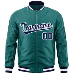 Aqua Navy-White Varsity Full-Zip Letterman Bomber Jacket 3