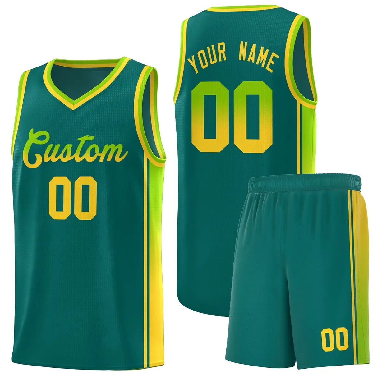Aqua Neon Green-Gold Gradient Basketball Jersey