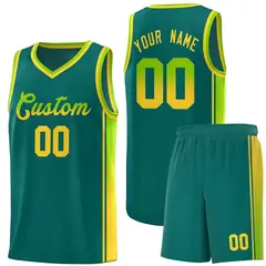 Aqua Neon Green-Gold Gradient Basketball Jersey