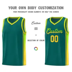 Aqua Neon Green-Gold Gradient Basketball Jersey 3