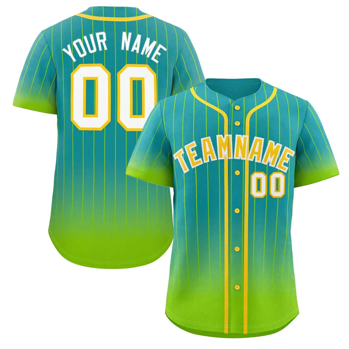 Aqua Neon Green-Gold Gradient Stripe Fashion Baseball Jersey