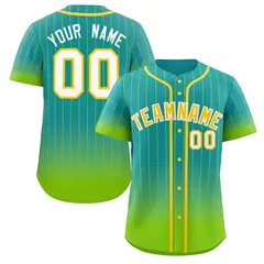Aqua Neon Green-Gold Gradient Stripe Fashion Baseball Jersey