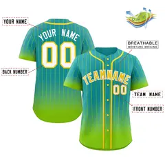 Aqua Neon Green-Gold Gradient Stripe Fashion Baseball Jersey 2