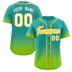 Aqua Neon Green-Gold Gradient Stripe Fashion Baseball Jersey