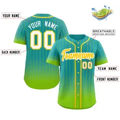 Aqua Neon Green-Gold Gradient Stripe Fashion Baseball Jersey 2