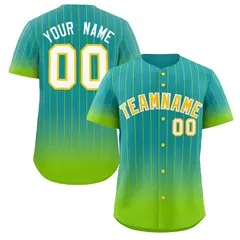 Aqua Neon Green-Gold Gradient Stripe Fashion Baseball Jersey