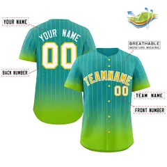 Aqua Neon Green-Gold Gradient Stripe Fashion Baseball Jersey 2