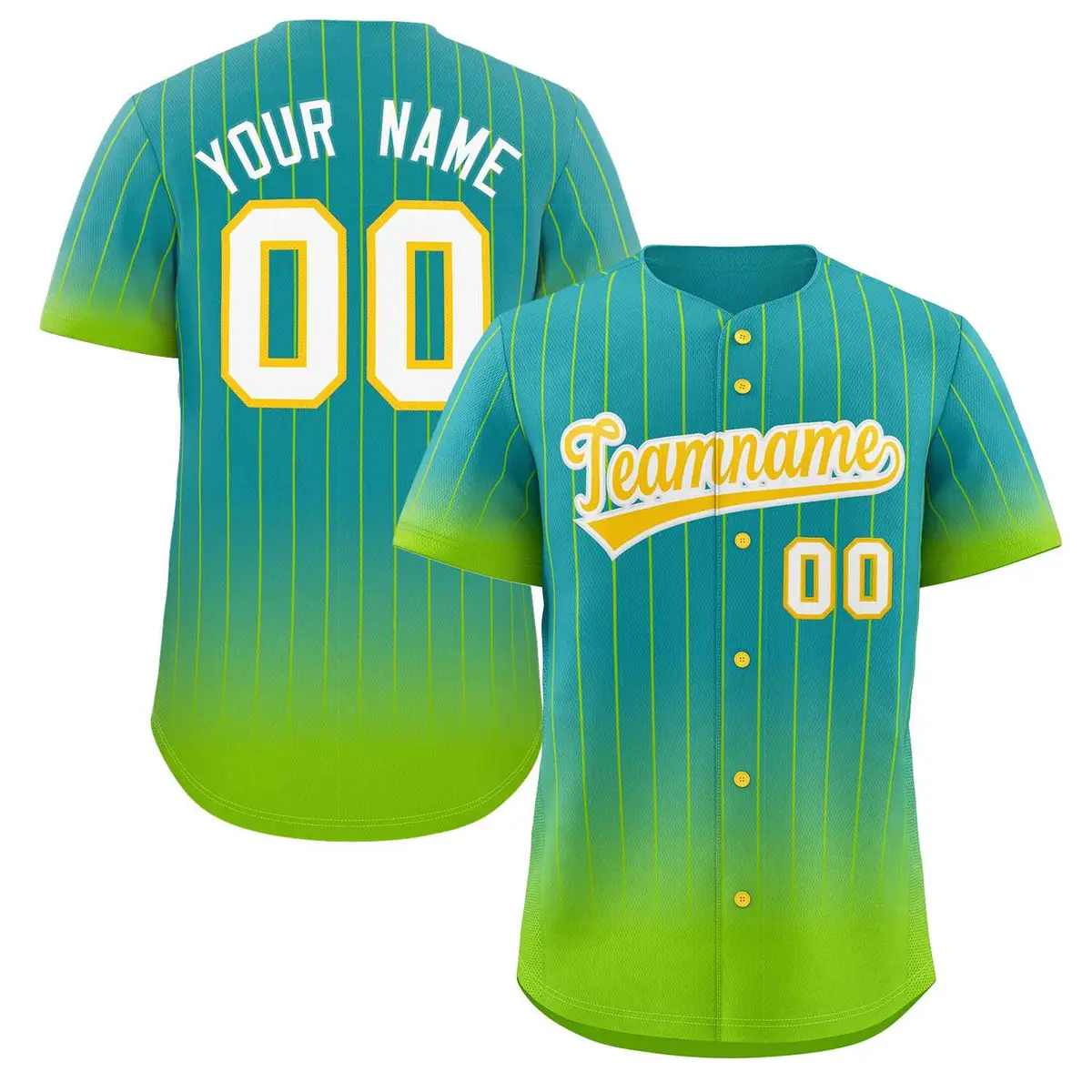 Aqua Neon Green-Gold Gradient Stripe Fashion Baseball Jersey