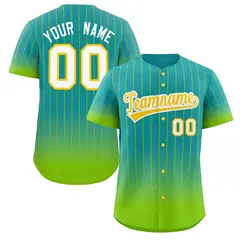 Aqua Neon Green-Gold Gradient Stripe Fashion Baseball Jersey