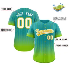 Aqua Neon Green-Gold Gradient Stripe Fashion Baseball Jersey 2
