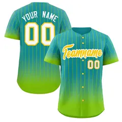 Aqua Neon Green-Gold Gradient Stripe Fashion Baseball Jersey