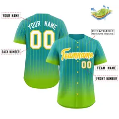 Aqua Neon Green-Gold Gradient Stripe Fashion Baseball Jersey 2