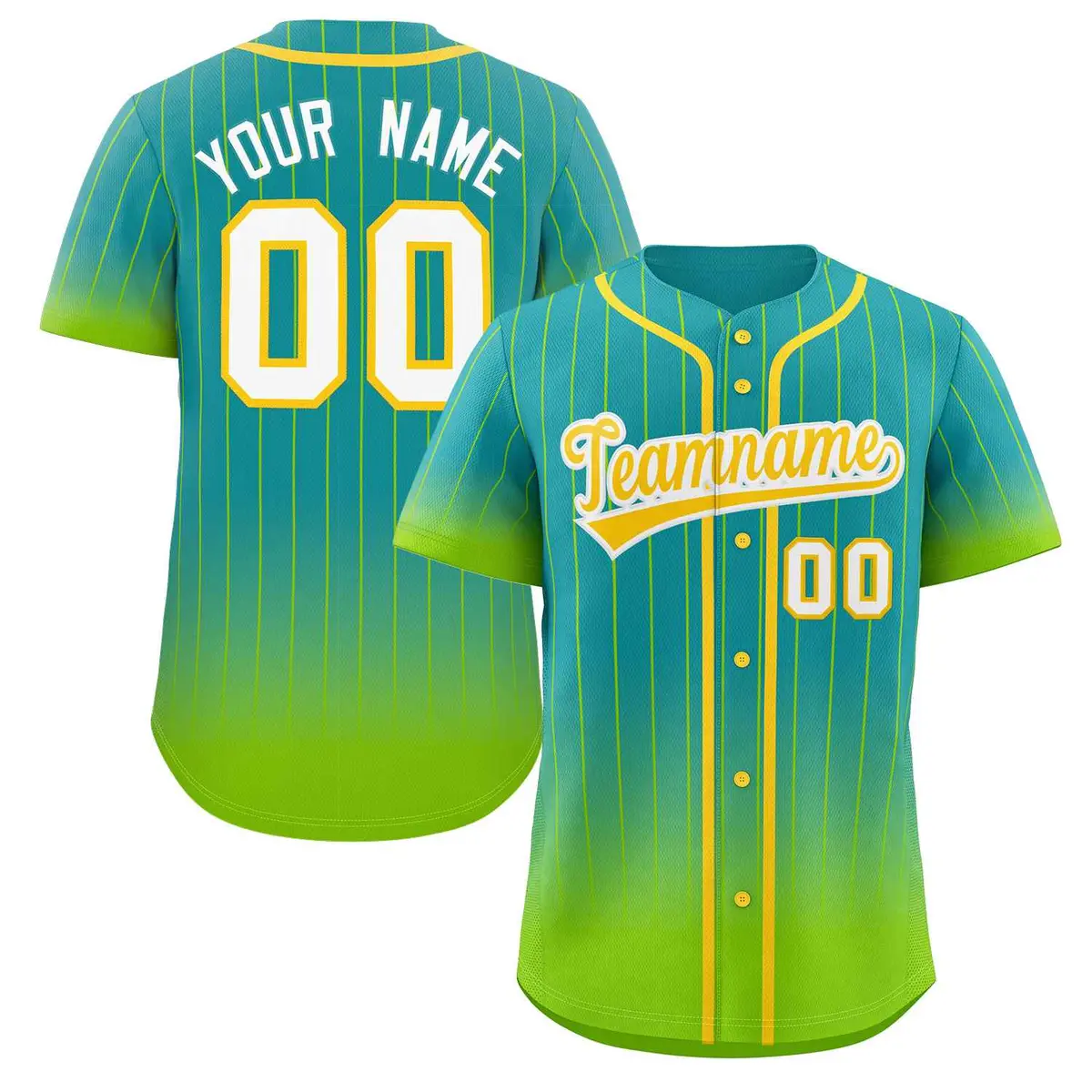 Aqua Neon Green-Gold Gradient Stripe Fashion Baseball Jersey