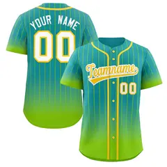 Aqua Neon Green-Gold Gradient Stripe Fashion Baseball Jersey