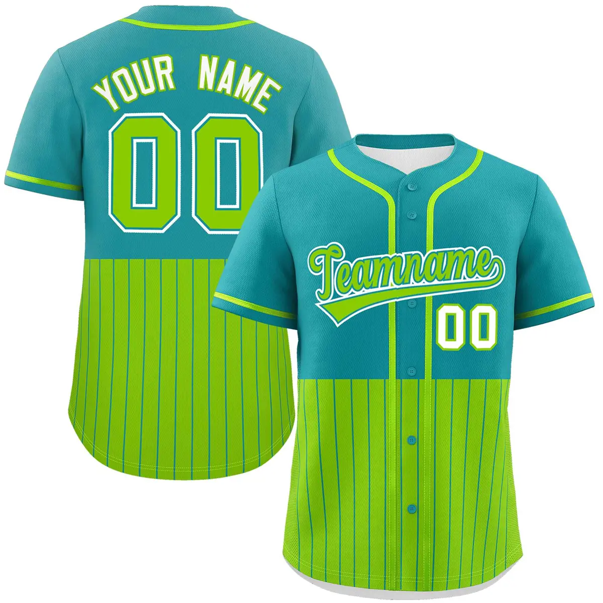 Aqua Neon Green Half Stripe Authentic Baseball Jersey