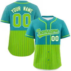Aqua Neon Green Half Stripe Authentic Baseball Jersey 1