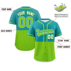 Aqua Neon Green Half Stripe Authentic Baseball Jersey 2