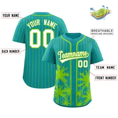 Aqua Neon Green Pinstripe Coconut Tree Baseball Jersey 2